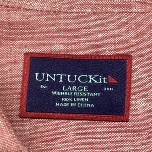 Untuckit Wrinkle-Resistant 100% Linen Red Long Sleeve Button-Up Shirt Size Large - Picture 3 of 6